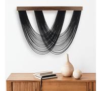 EOBTAIN Large Macrame Wall Hanging Black Yarn Tassel Woven Tapestry with Wood Board,Handmade Boho Wall Decor for Bedroom Apartment Balcony Living Room Decorations,31.5x24.4 Inch