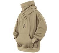 Eocicvvi Hoodies for Men Cowl Neck Hoodie Fleece Pullover Sweat Hood Long Sleeve Sweatshirt Casual Pullover Fall Winter Loose Fit Tops with Embroidery(Khaki,5XL)