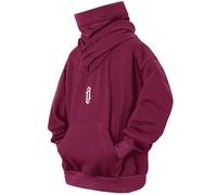Eocicvvi Hoodies for Men Cowl Neck Hoodie Fleece Pullover Sweat Hood Long Sleeve Sweatshirt Casual Pullover Fall Winter Loose Fit Tops with Embroidery(Red,2XL)