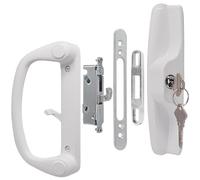 Eockatoo Sliding Glass Patio Door Handle Replacement Set with Key Cylinder and Mortise Lock 45° Keyway Pull Handles, Fits 3-15/16" Hole Spacing, 1-1/4" to 2" Thick Doors, Non-Handed, White
