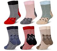 Eocom Kids Wool Socks For Boys Girls Warm Hiking Thermal Winter Cozy Soft Thick Toddlers Crew Boot Socks 6 Pairs(Cat, 8-12 Years)