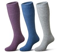 Eocom Unisex Merino Wool Ski Socks Thermal Warm Winter Thick Knee High Long Snowboarding Boot Socks for Women Men 3 Pairs, Grey/Blue/Purple, M