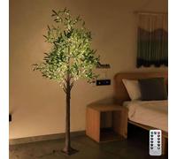 EOEO LED Illuminated Olive Tree, 120cm with 180 Warm White LEDs, USB Powered, 8 Light Modes, Remote Control