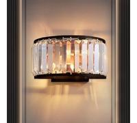 EOEO LED Wall Light Indoor Crystal Modern Wall Lamp Up Down LED Crystal Lamp 3 Light Colours Wall Lighting Bedside Lamp 2-Bulb E14 for Hotel Living Room Bedroom Stairs Hallway,Black