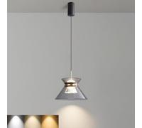 EOEO Modern Geometric Pendant Lamp LED 7W 3 Colour Temperatures Gold Metal Pendant Lamp with Smoky Grey Acrylic Lampshade Adjustable Minimalist Decorative Bedside Lamp for Bedroom or Living Room