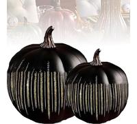 EOEO Pumpkins with Sparkling LED Lights Halloween Decoration Illuminated Starry Night Pumpkins Made of Resin, Autumn Decoration for Indoors or Outdoors, Table Home or Country Style,Black S+L