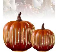 EOEO Pumpkins with Sparkling LED Lights Halloween Decoration Illuminated Starry Night Pumpkins Made of Resin, Autumn Decoration for Indoors or Outdoors, Table Home or Country Style,Orange S+L