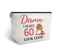 EoffIvan 60th Birthday Gifts For Women Funny Cosmetic Bag 60 Year Old Birthday Gift For Mom Sister Grandmother Linen Travel Makeup Bag Thanksgiving Christmas