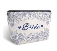 EoffIvan Bride Makeup Bag Something Blue Gift For Bride Shower Gifts Engagement Gifts For Women Emergency Kit Bag Wedding Gift Cosmetic Bags