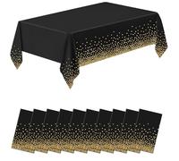 EOGRFW 10 Pack Tablecloths, Black and Gold Dot Tablecloth, 54x108 In Rectangular Party Table Cover, Disposable Plastic Table Cloths for Party, Birthday, Wedding, Picnic, Christmas, Baby Shower