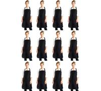 EOGRFW 12 Pack Bib Apron, Black Chef Aprons with 2 Pockets, Black Aprons Bulk,Unisex Kitchen Aprons with Long Ties for Women Men Cooking Baking Painting Home Kitchen Restaurant, 32 x 28 Inch