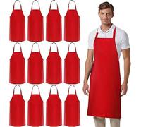 EOGRFW 12 Pack Bib Apron,Unisex Bib Aprons,Chef Apron for Kitchen, Aprons Bulk for Women Men Adult,32 x 28 inch(red)