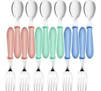 EOGRFW 12PCS Toddler Forks & Spoons,Stainless Steel Baby Utensils,Kids Silverware Children's Cutlery Set for Self Feeding,Metal Toddler Flatware with Handle for Boys Girls(Mixcolor 6 Spoons 6 Forks)