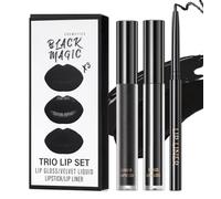 EOGRFW 3Pcs Black Matte Liquid Lipstick,Lip Liner and Lip Gloss Set,Waterproof Long-Lasting Lipgloss,Moisturizing Velvety Lip Stain,3 In 1 Lip Makeup Kit,Black Lip Gloss for Party,Halloween,Cosplay