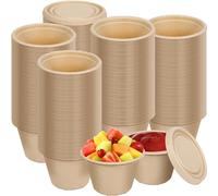 EOGRFW 4 oz Bagasse Fiber Condiment Cups with Lids,100 Pack Disposable Souffle Cup,Biodegradable Sample Cups,Compostable Portion Cups for Snack Salad Dressing(Natural)