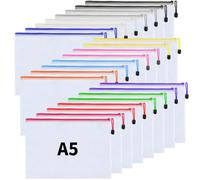 EOGRFW A5 Plastic Zip Wallets,24 Pcs Zipper Folder Bags,Mesh Zipper Pouch Zip Lock Bags Document Wallets,A5 Plastic Zip Bags for School Office Supplies Homework Storage,Waterproof, A5 Size(12 Color)