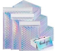 EOGRFW Pack of 50 Metallic Bubble Envelopes, Waterproof Bubble Envelopes, Holographic Bubble Envelopes with 50 Thank You Cards, Self-Adhesive Mailing Bags for Safe Shipping, 3 Sizes