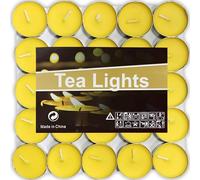 EOGRFW Pack of 50 tea lights, yellow candles, unscented, tea candles, yellow, long-lasting mini tea light candles, candles and tea lights for birthdays, home, holidays, drip-free and smokeless,