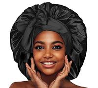 EOGRFW Satin Silk Bonnet for Women - Jumbo Adjustable Tie Bonnet (Black)