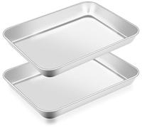 EOGRFW Set of 2 Stainless Steel Baking Trays, 17.5 x 23.5 x 2.7 cm, Rectangular Oven Tray, Cake Tray, Oven Tray for Baking, Roasting, Serving, Healthy, Dishwasher Safe Baking Tray