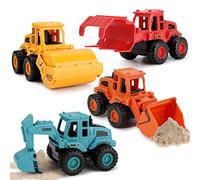 EOGRFW Set of 4 Construction Vehicles, Digger Toy, Car Toy Car Set, Construction Site Vehicles, Sand Toy, Digger, Mini Excavator Toy Car for Children, Boys, Girls from 3 Years