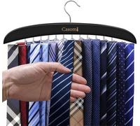 EOGRFW Tie Rack,24 Hook Tie Holder,360° Rotating,Foldable Metal Hooks,Tie Hanger Organizer for Closet Wooden Belt Storage Rack for Men Ties Belts Scarves Accessories (Black)