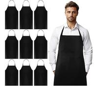 EOGRFW Unisex Bib Apron - 12 Pack Black Chef Aprons With Extra Long Ties, No Pockets - Washable for Women Men Painting Cooking BBQ Restaurant