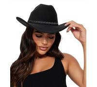 Eohak Moldable Western Cowboy Hat for Men and Women, Felt Jazz Hat with Belt Buckle, M/L, Black Hemp Rope Decorative Belt, M
