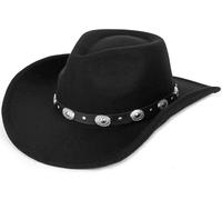 Eohak Shapeable Western Cowboy Hat for Men Women Felt Fedoras Cap Outback Cowgirl Jazz Hats with Belt Buckle M/L, Black, M