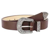 Eohak Western-Belt-for-Women-Cowgirl, PU-Leather-Waist-Belts with Vintage-Carved-Buckle and Tips-Ends for Jeans Pants Dresses, Coffee, Medium