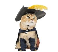 EOILFM Pet Cat Dog Puss in Boot Costume Cosplay Halloween Cute Kitten Puppy Clothes Dress up Pretend Play with Cloak Hat Belt Cape Accessories, Medium, Black
