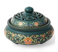 EOIMS Ceramic Incense Burner with Holder Handmade Smudgeing Burning Bowl for Cone/Stick/Coil Incense,Sage Cones and Mosquito (Enamel)