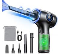 EOIWUY Compressed Air Cleaner for PC, Rechargeable Electric Air Duster with LED Light & Power Display, 3 Speeds Max 90000RPM Cordless Air Blower Duster with 5 Switchable Nozzles for Keyboard/Car