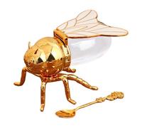 Eoixuqba Bee Shaped Honey Pot With Spoon, 15x10x9cm Decorative Beeshaped Honey Jar, BeeDesign Syrup Dispenser Made Of PP And Zinc Alloy, Creative Retro Honeyjar In The Shape Of A Bee, White