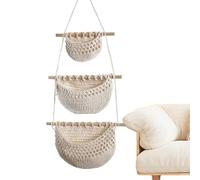 Eoixuqba Cotton Rope Hunging Basket, Door Hanging Organiser, Cotton Rope Wall Mounted Basket, Wall Hunging Finishing Sundry Bag With 3 Storage Pockets For Kitchen, Living Room