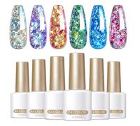 Eoixuqba Glitter Gel Nail Polish Set, Pack of 6 Sparkly Gel Nail Polish, Soak off Top Coat, Manicure Varnish Accessories for Women Girls Teens Beginners