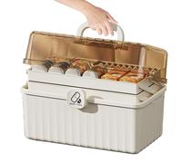 Eoixuqba Home Medicine Box, 32x17x17cm Medicines Storage Box with Handle, 3 Layer Folding Medicines Container, Medicine Organizer Boxs with A Transparent Lockable Lid, Medication Organizer Large Boxs