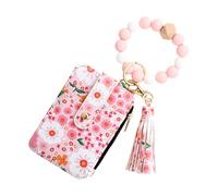 Eoixuqba2 Pieces Cute Purse Flower Wallet - 8.5x12cm Flower Card Wallet with Bracelet, Flowers Money Wallets, Folded Edge Faux Leather ID Bag Cute Keychain Wristlet Card Holder for Tickets, Keys,
