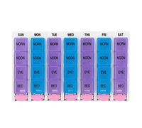 EOJDDPA 7 Days 4 Times A Day 28 Compartments Drug Box Medicament Organizer Push Button Design Durable Travel Friendly Blue Purple 21x12 5x2 3cm