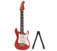 EOJDDPA Delicate 14 cm Mini Wooden Electric Guitar Model Ornaments Collection with Stand 4 Color Gift for Music Lovers Art Collectors Home Office Decor Basswood Handcrafted (Red)