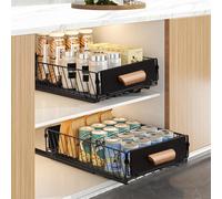 EOJDDPA Telescopic Pull Out Cabinet Organiser 2PCS, Extendable Kitchen Cupboard Organiser with Quiet Glides, 40D x 24W x 10H cm Carbon Steel Pull Put Drawers for Kitchen Cupboards, No Drilling