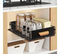 EOJDDPA Telescopic Pull Out Cabinet Organiser - Extendable Kitchen Cupboard Organiser with Quiet Glides, 40D x 24W x 10H cm Carbon Steel Pull Put Drawers for Kitchen Cupboards, No Drilling