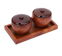 EOJDDPA Wood Container Set Natural Wood Seasoning Storage Box Salt Condiment Kitchen Tool for Household Kitchen Restaurant Durable Easy Clean Simple Style 2pcs