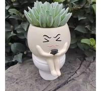Eojmvxar Face Planter Pots Funny Toilet Plant Pot for Indoor Plants, Flower Pot with Drainage Hole，Cute Flush Toilet Head Flower Pots Quirky Succulent Plan Ters Gift Ideal for Home, Office, Christmas