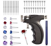 EOKOW Ear Piercing Kit Professional Reusable Self Peircings Gun Tools With Silver Earrings Set Stainless Steel Studs For All Body Lip Nose Salon Home Use, Plastic, cubic zirconia