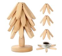 Eolax - Wooden Trivets for Hot Dishes, Tree Shape Trivet Set, Natural Foldable Kitchen Wooden Trivet, Multifunctional Ornaments - Tree Coaster Easy Storage for Hot Dishes、Pot、Bowl (4 Piece-Beech)