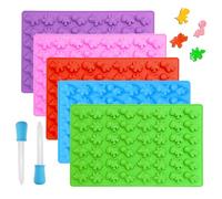 Eolilim 5PCS Mini Gummy Dinosaur Moulds with 2 Droppers, Silicone Gummy Moulds Easy to Clean, Silicone Sweet Molds