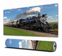 EOMKSE Mouse Pad Gaming Large Desk Pad Washable Mouse Pad Laptop Desk Mat,Steam Engine Vintage Black Locomotive in Countryside Landscape Green Gra,Home Mouse Pad with Anti-Slip Rubber Base,12x31.5 in