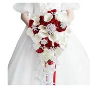 EOMO Artificial Flowers Bouquets,Bridal Bouquet,Wedding Bouquet Teardrop Bridal Bouquet Cascading Artificial Rose Bouquet for Bride Holding Wedding Centerpiece Decor(Red)