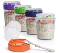 EONJOE Overnight Oats Containers with Lid and Spoon - 16oz Glass Mason Jars for Meal Prep, Yogurt,Pudding- Set of 4